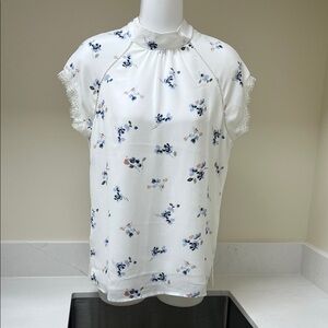 Mix-Media Sleeveless Mock-Neck Floral Blouse Size Small